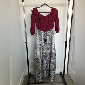 Maroon and Snake Print Maxi Dress by Main Strip brand